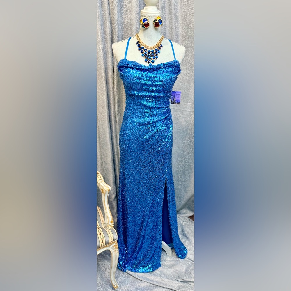Elegant Blue Sequin Dress